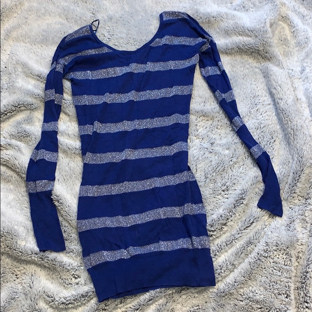 Blue long sleeve striped dress